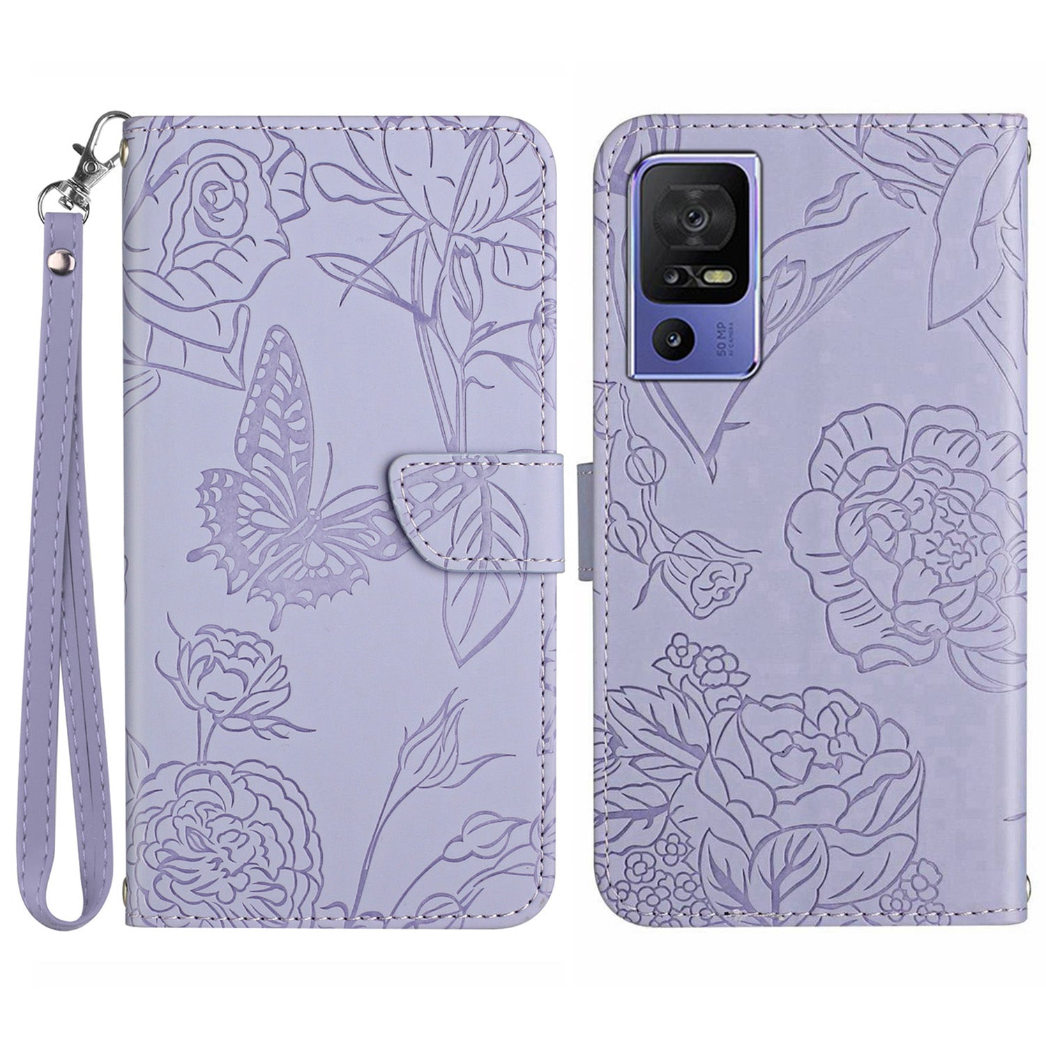 HT03 For TCL 40 SE Comfortable Skin-touch Feeling Stand Leather Phone Case Imprinted Butterfly Flowers Pattern Cover with Strap HT03 For TCL 40 SE Comfortable Skin-touch Feeling Stand Leather Phone Case Imprinted Butterfly Flowers Pattern Cover with Strap